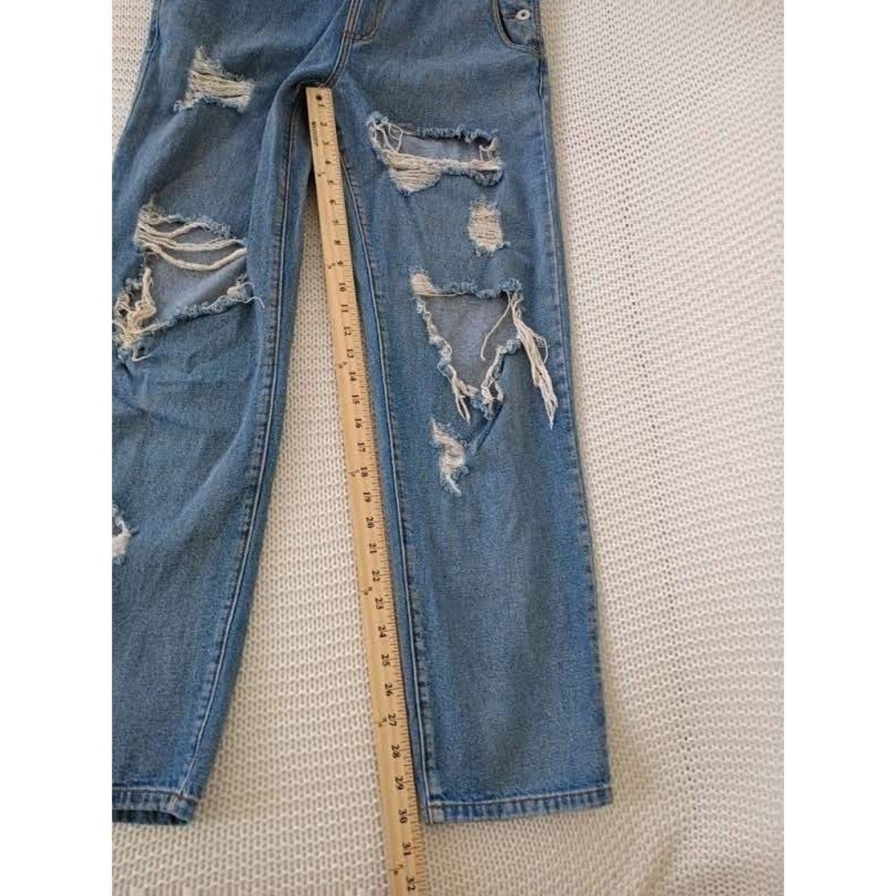 Honey Punch Blue Distressed Denim Overalls L Ripped Straight Leg Y2K Vintage Sty - Picture 6 of 12